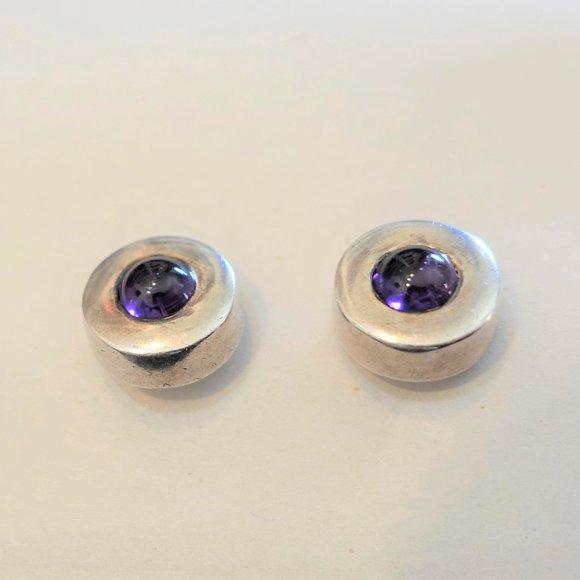 Sterling Stud Earrings with Amethysts, 10mm, 8g, Artisan - Picture 2 of 9